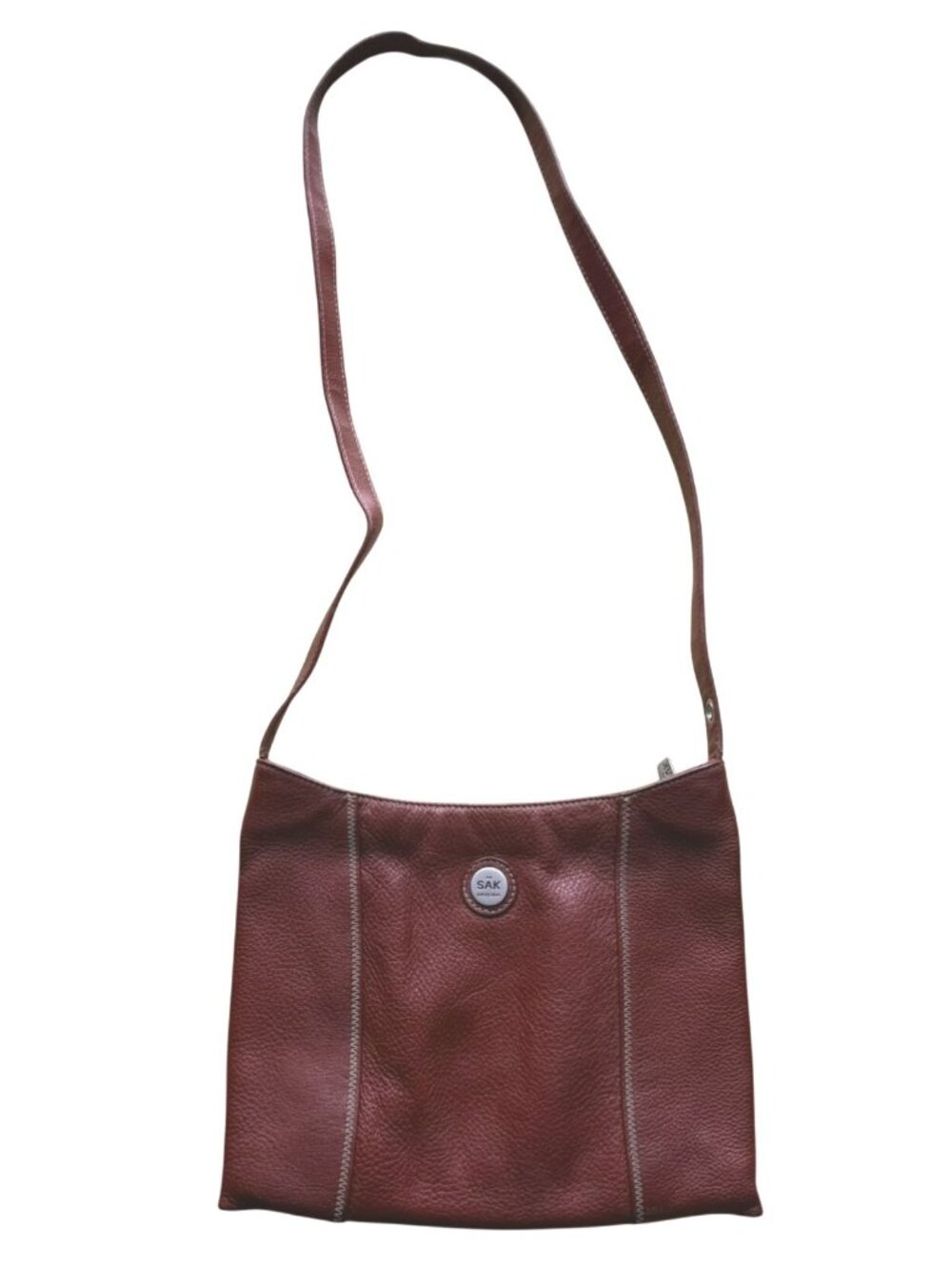 The Sak Original Red Leather Crossbody Bag  Stitching Detail 11"x10"